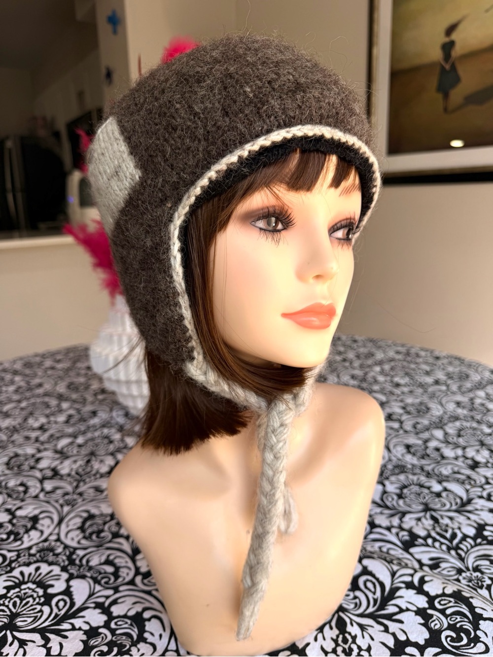 Everest Designs 100% Wool Gray Trapper Aviator Hat Ear Flaps